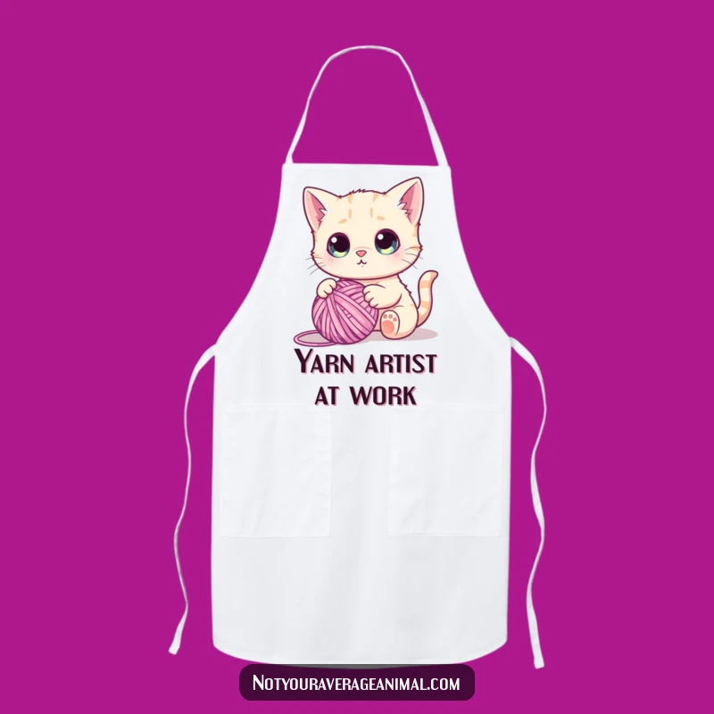 Funny Cute Cat Yarn Ball Apron - Chef's Funny Kitchen Accessory