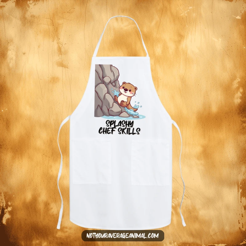 Funny apron: A playful otter slides down a rocky slope, splashing water while cooking.