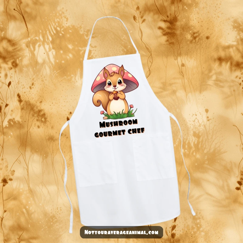 Funny Squirrel Apron: A curious squirrel peeks from a mushroom, holding an acorn, making cooking a more humorous and delightful experience.