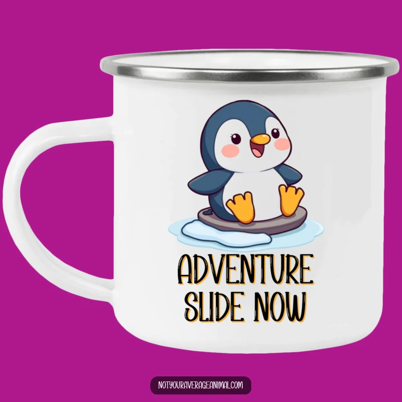 Funny Happy Penguin Sliding Camping Mug, Joyful Outdoor Companion for Winter