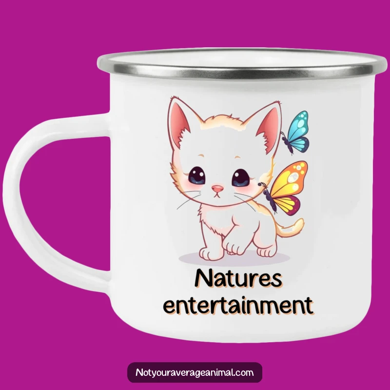 Funny Kitten Camping Mug: Curious Cub Chase Adventure, A Playful Funny Gift