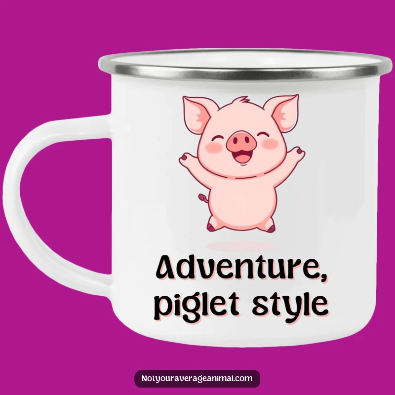 Funny Pink Piglet Camping Mug: Joyful Jumping Cartoon Mug Is A Hilarious Outdoor Gift
