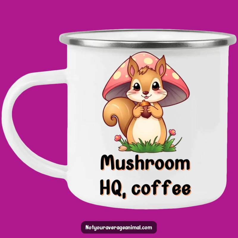 Funny Squirrel Camping Mug: Curious Mushroom Explorer, Your Adventurous Funny Gift!