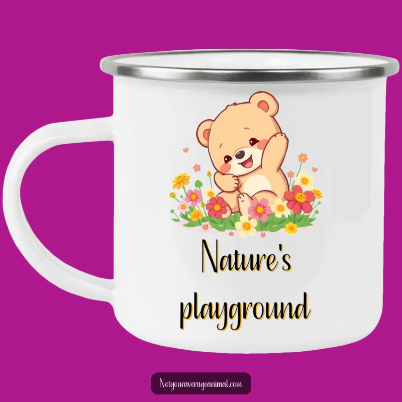 Funny Bear Cub Camping Mug: Flower Tumble, Your Outdoor Funny Gift!