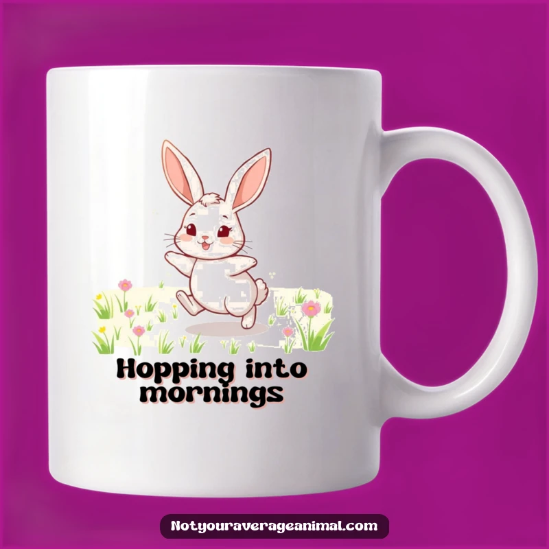 Funny Cheerful Rabbit Field Mug - Long Eared Hopping Funny Gift