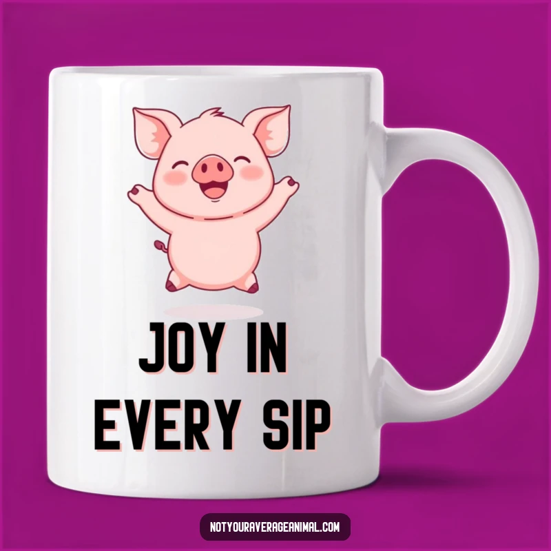Funny Pink Piglet Mug: Joyful Jumping Cartoon Is A Hilarious Gift For Animal Lovers