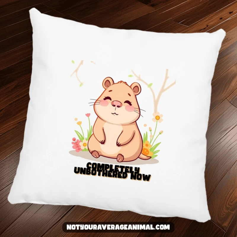 Funny capybara pillow with a happy character relaxing in a warm spring, designed to bring comfort and a sense of calm.