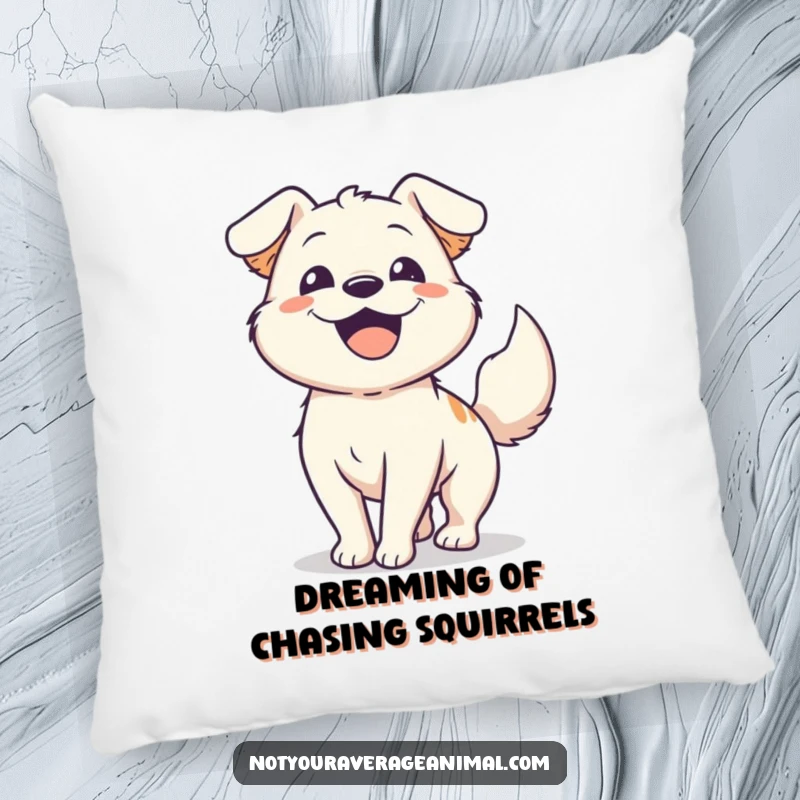 Funny happy dog pillow with an energetic dog furiously wagging its tail, offering soft comfort and a cheerful canine vibe.