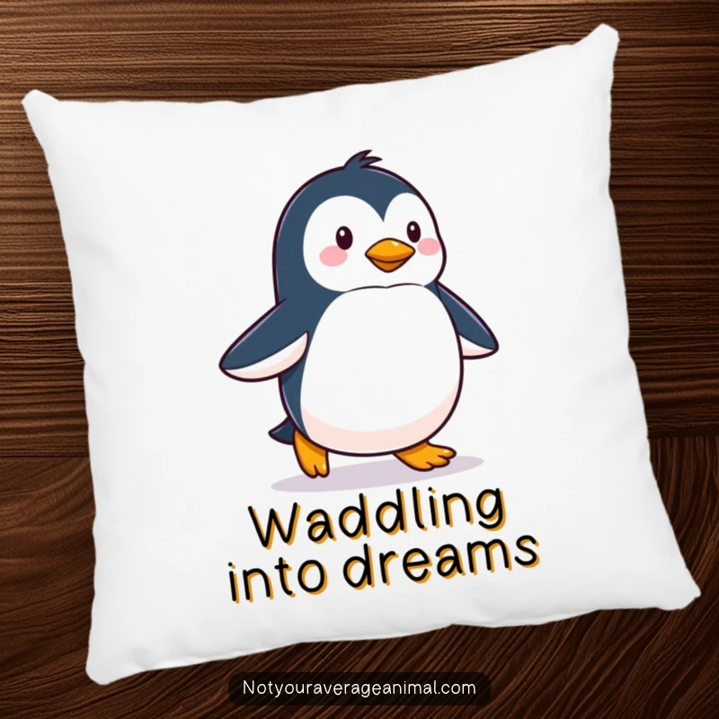 Funny pillow with a proud penguin waddling happily, perfect for adding a humorous and cozy touch to any seating area.