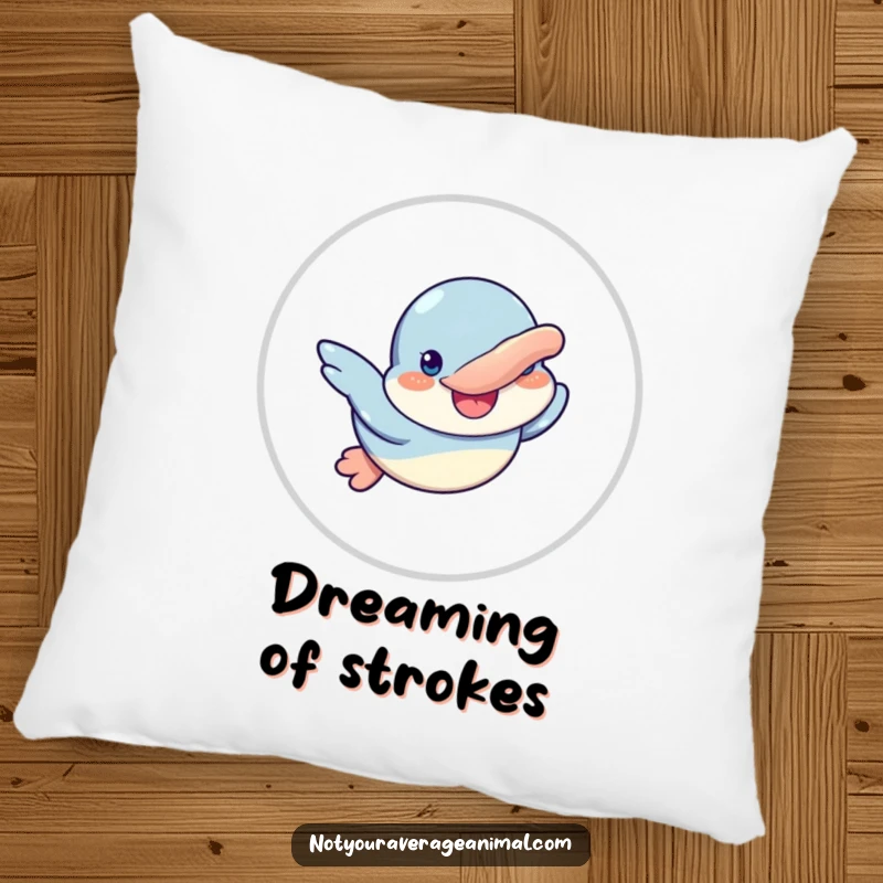 Funny pillow featuring a happy platypus character swimming with a wide, content smile, perfect for cozy decor.
