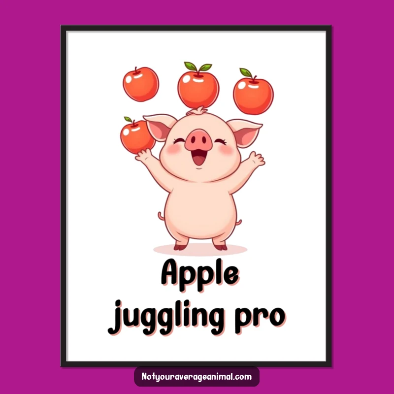 Funny Piglet Digital Art: Juggling Apples, Instant Farm Decor