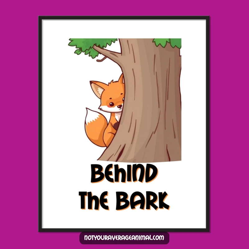 Funny Fox Digital Art - Playful Bushy Tail Peeking Print, Instant Gift!