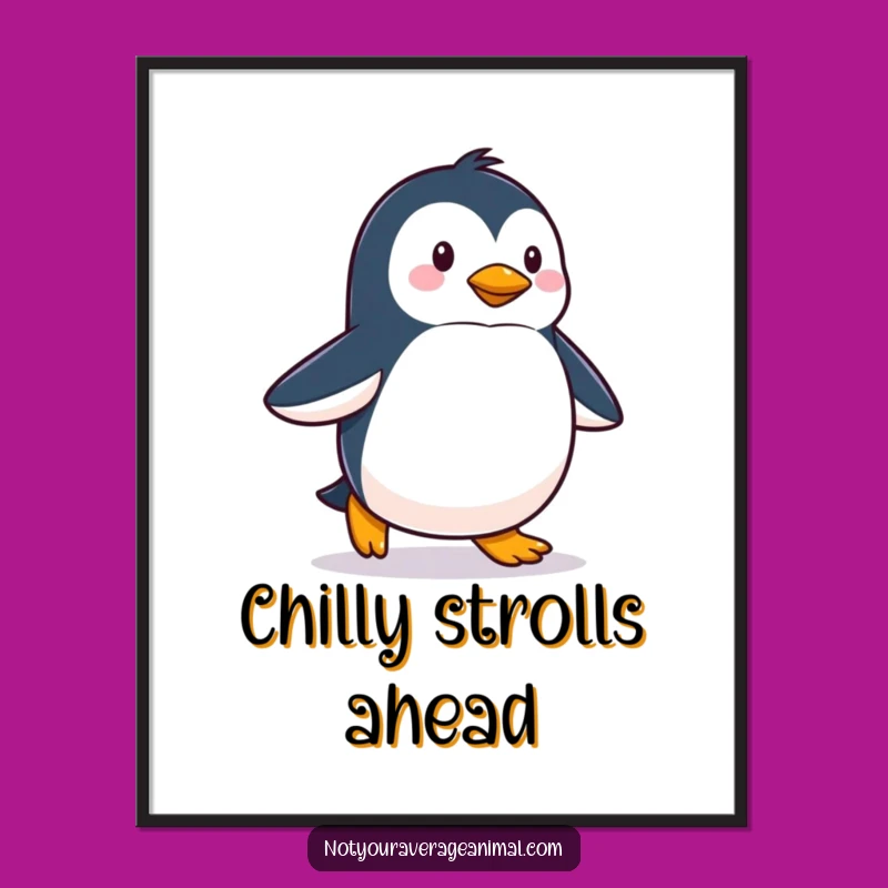 Funny Proud Penguin Waddling Digital Art - Happy Strider Decor, Hilarious Gift
