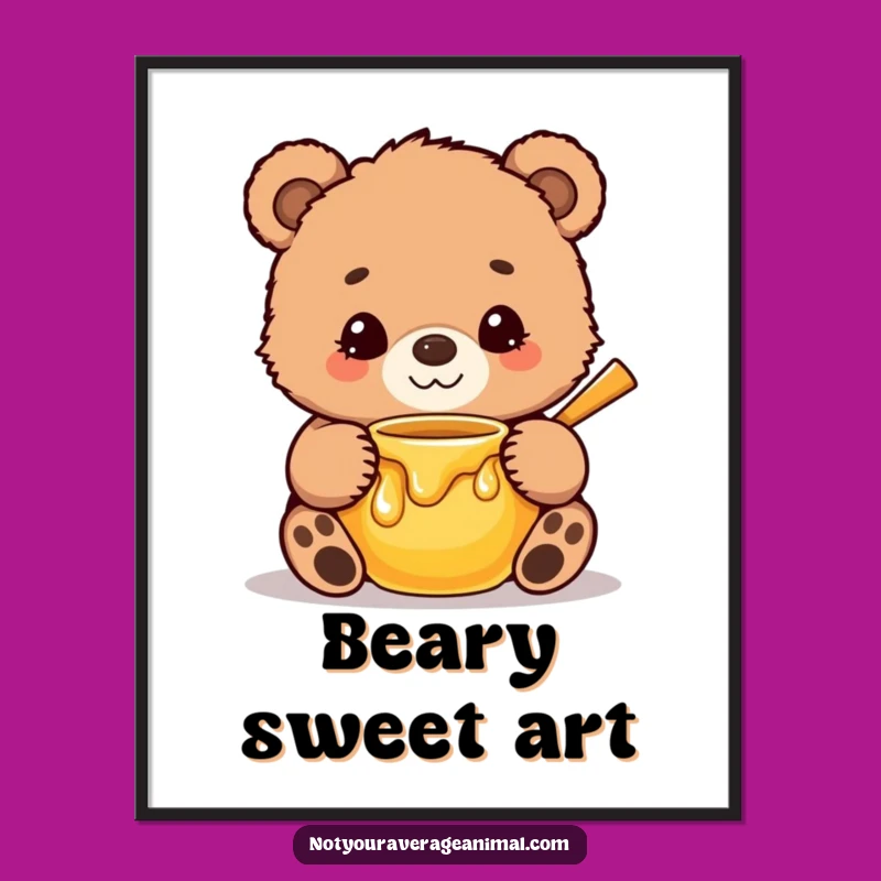 Funny Bear Cub Honey Pot Digital Art: Instant Sweet Artwork for Walls