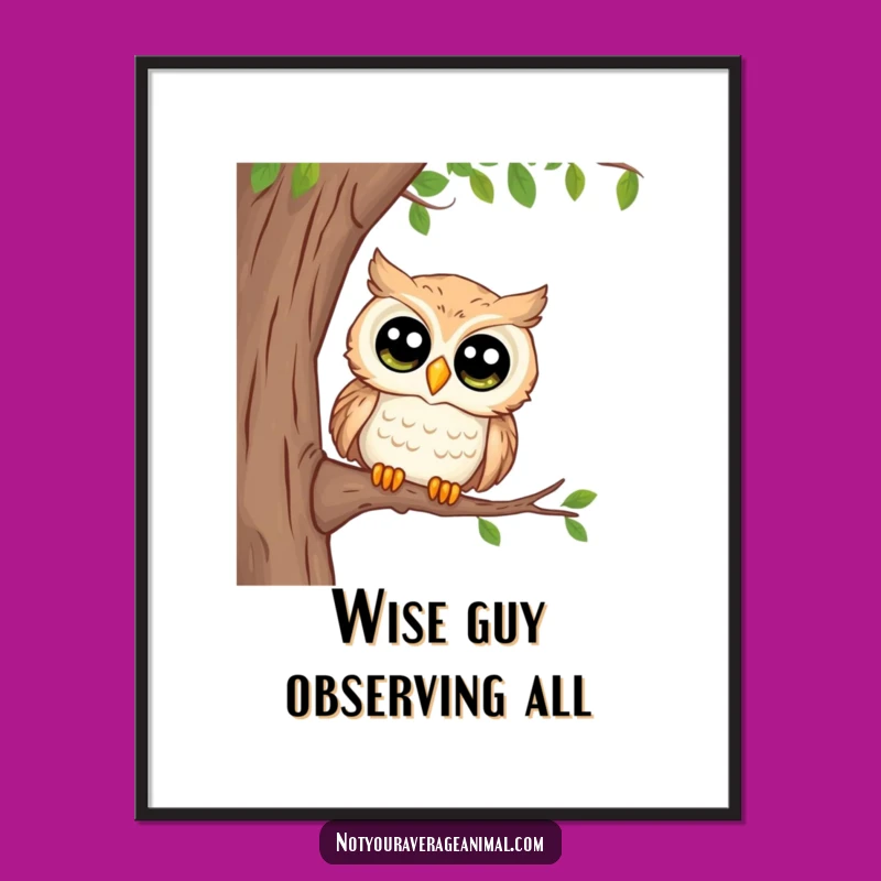 Funny Curious Owl Digital Art - Instant Wise Download