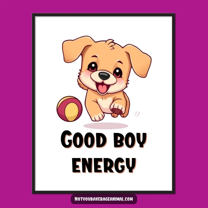 Funny Dog Chasing Ball Digital Art: Instant Playful Pup Artwork for Walls