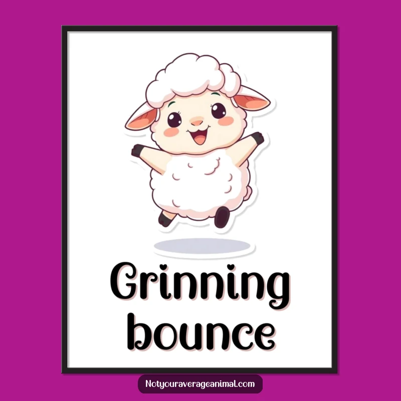 Funny Fluffy Sheep Bouncing Digital Art - Instant Cheerful Wall Decor