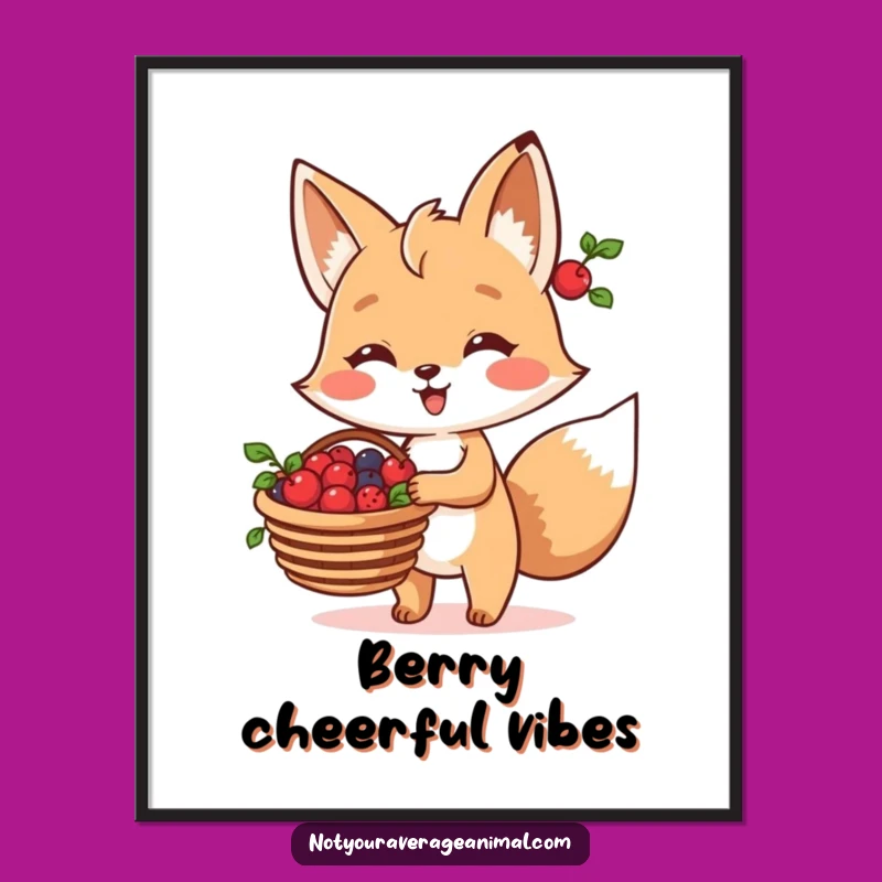 Funny Fox Berry Basket Digital Art Print: Instant Woodland Charm for Your Walls!