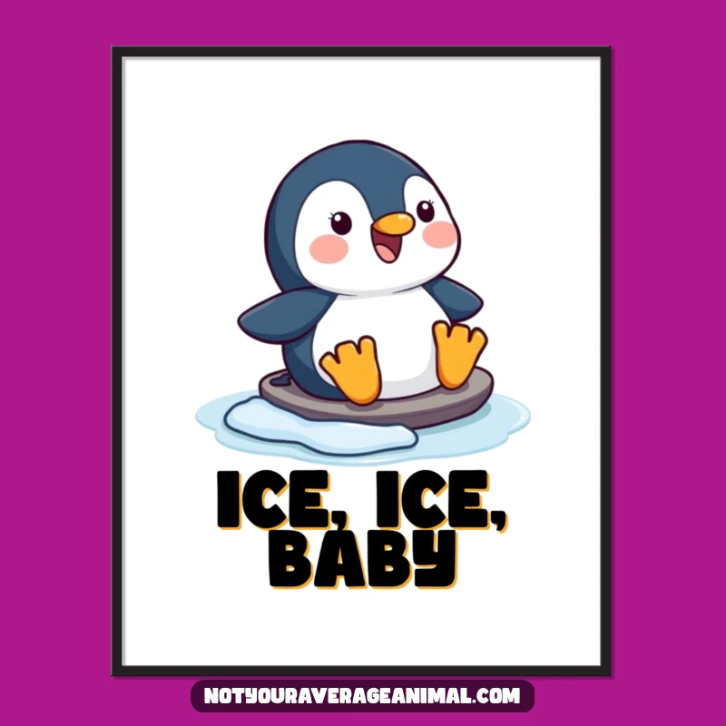 Funny Happy Penguin Sliding Digital Art, Joyful Instant Download for Decor