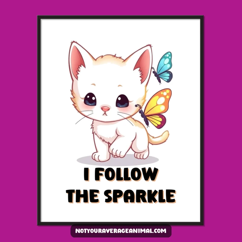 Funny Kitten Butterfly Digital Print: Curious Cub Art, A Whimsical Funny Gift