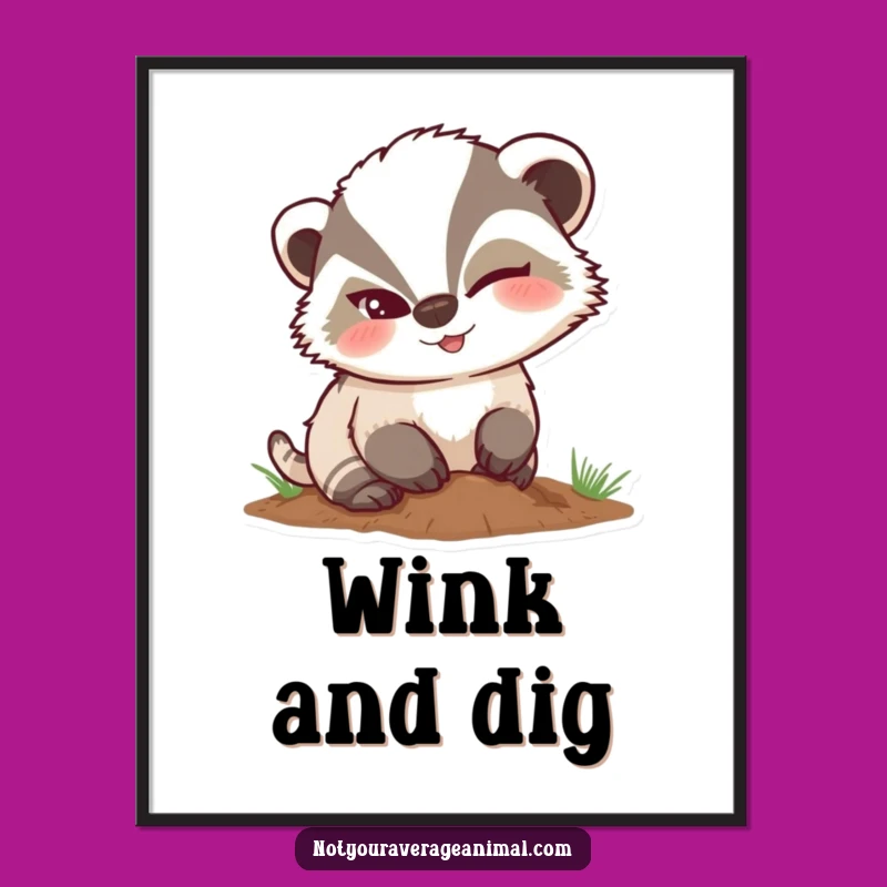 Funny Mischievous Badger Winking Digital Art, Hilarious Instant Download for Decor