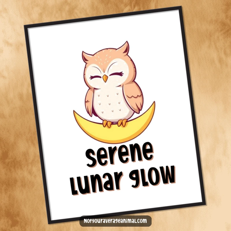 Funny Owl Moon Digital Art: A contented owl blinks slowly, perched on a crescent moon, radiating calm and wisdom.