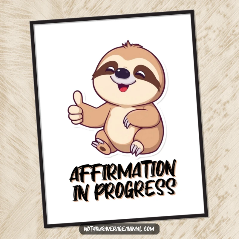 Funny sloth digital art print of a delighted character giving a slow thumbs-up, ideal for humorous and charming wall decor.