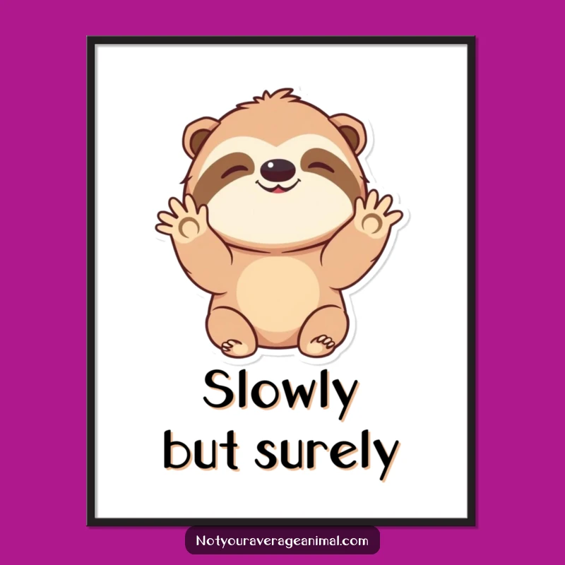 Funny Sloth Waving Hello Digital Art: Instant Cheerful Wall Decor for Happy Homes