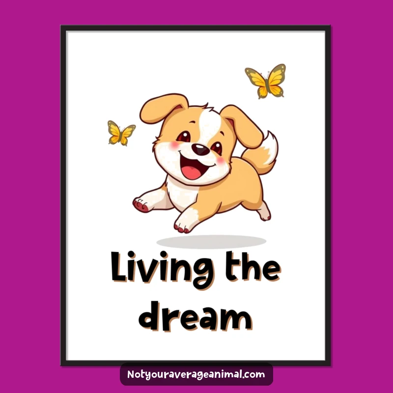Funny Happy Dog Butterfly Digital Art - Instant Funny Wall Decor