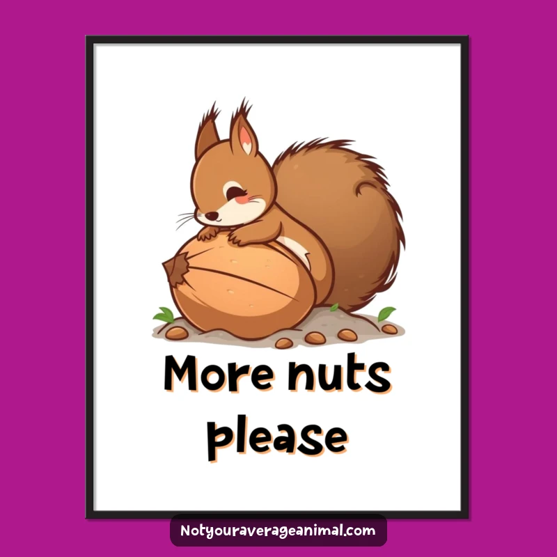 Funny Squirrel Giant Nut Digital Print - Hilarious Woodland Wall Art