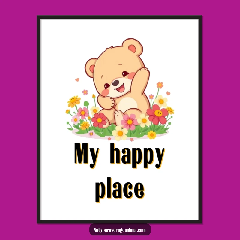 Funny Bear Cub Digital Art: Blooming Joy, Instant Hilarious Gift!