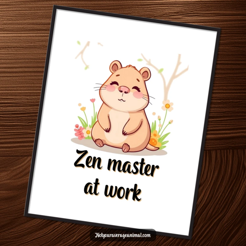 Funny capybara digital art print of a happy character calmly sitting in a warm spring, bringing a sense of peace.