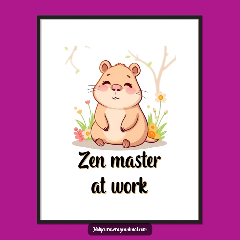 Funny Capybara Spring Digital Art - Relaxing Animal Oasis Print Gift