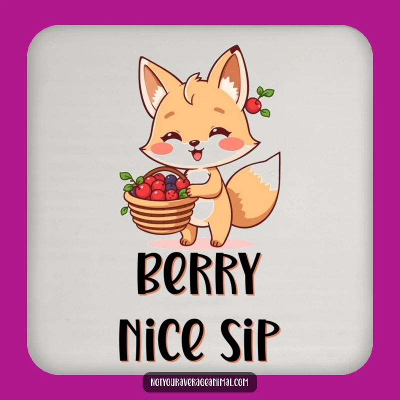 Funny Fox Berry Basket Drink Coaster: Protect Surfaces with Woodland Elegance!