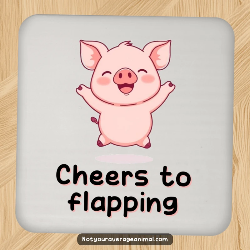 Funny Jumping Piglet Coaster, a cute drink accessory featuring a round, pink piglet jumping with ears flapping in delight.