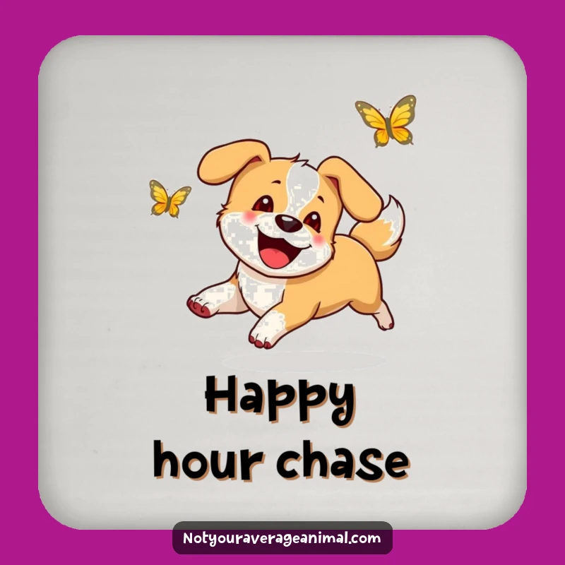 Funny Happy Dog Butterfly Coaster - Protect Surfaces with Humor