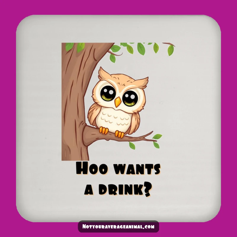 Funny Curious Owl Drink Coaster - Protect Surfaces with Wisdom