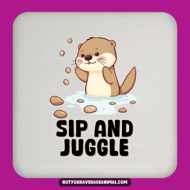 Funny Otter Juggling Drink Coaster: Protect Surfaces with This Hilarious Otter!