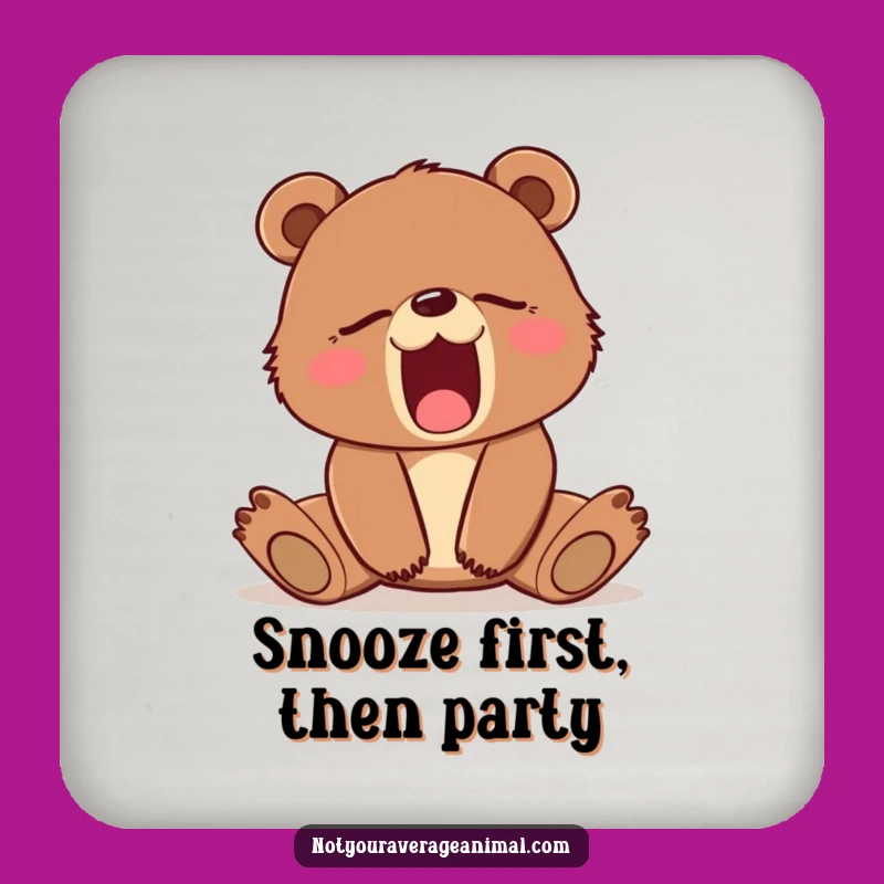 Funny Sleepy Bear Cub Yawn Drink Coaster - Protect Surfaces Gift