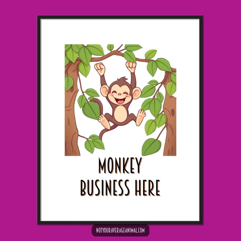 Funny Monkey Vine Swing Poster: Cute Primate Art, Perfect Funny Gift for Jungle Decor