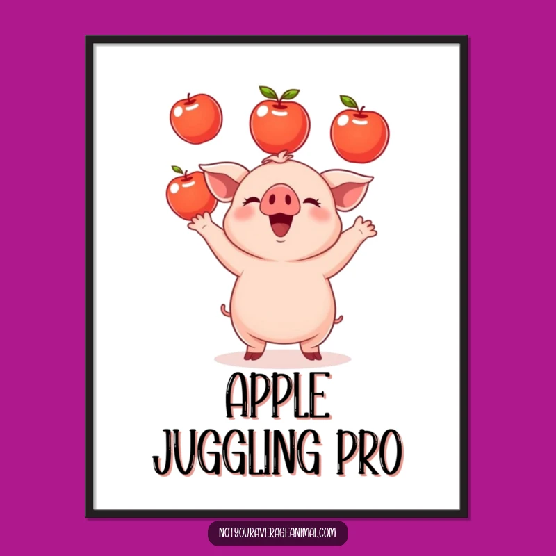 Funny Piglet Art Poster: Juggling Apples, Whimsical Farm Decor Gift