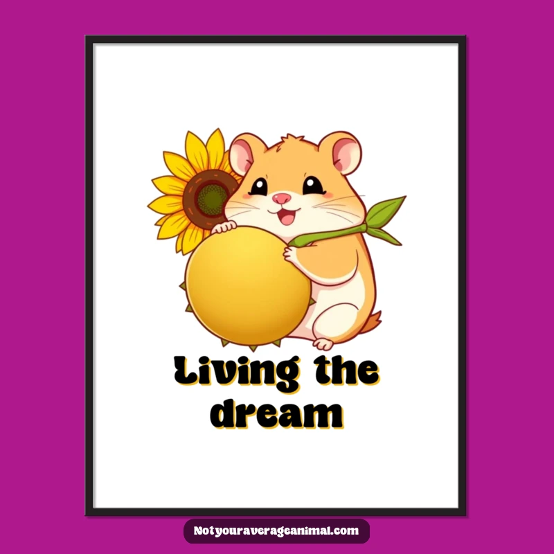 Funny Hamster Seed Poster - Plump Hamster Joyful Sunflower Art