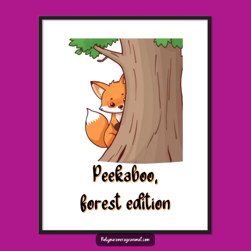 Funny Fox Poster - Playful Bushy Tail Peeking Art, Whimsical Wall Decor Gift!