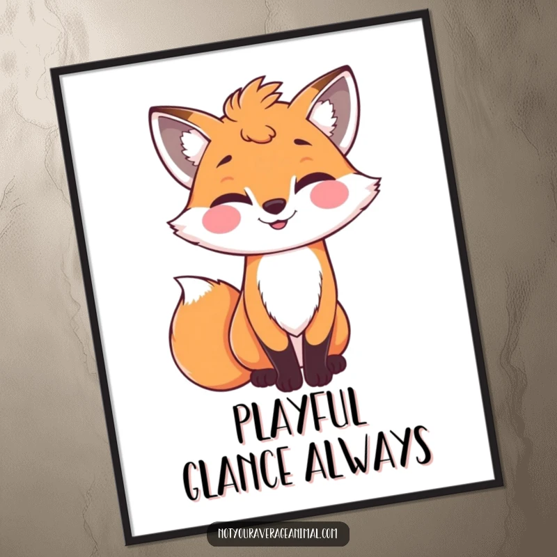 Funny bright grinning fox with a bushy tail winking, humorous poster art.