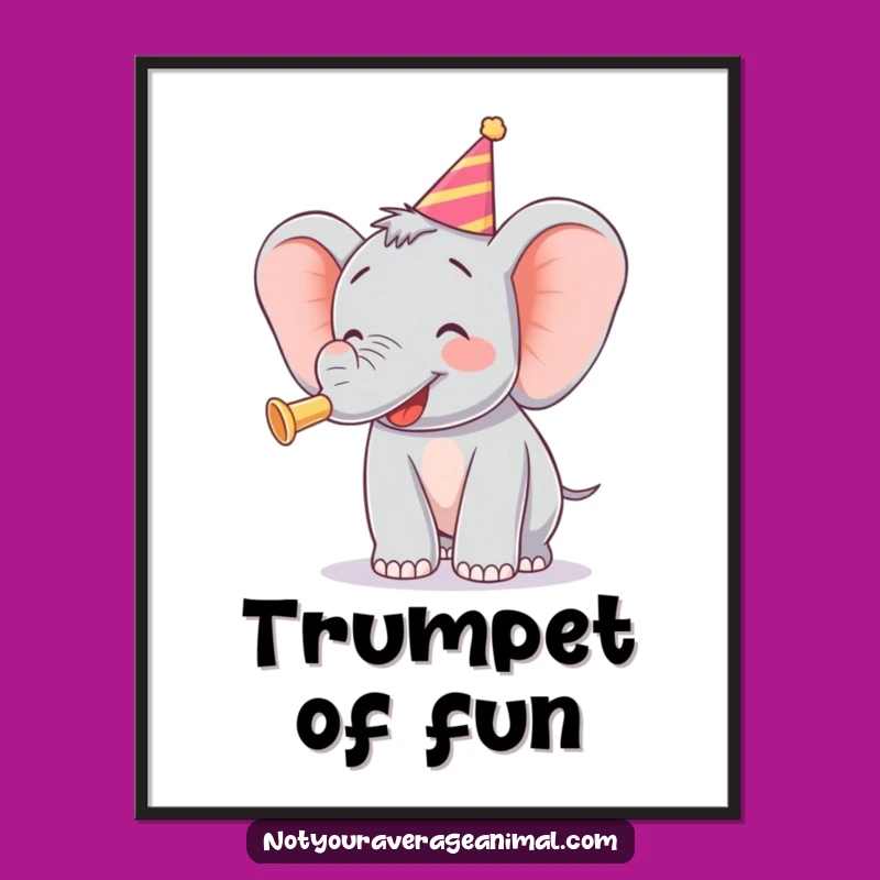 Funny Elephant Party Horn Poster - Joyful Wall Art & Gift