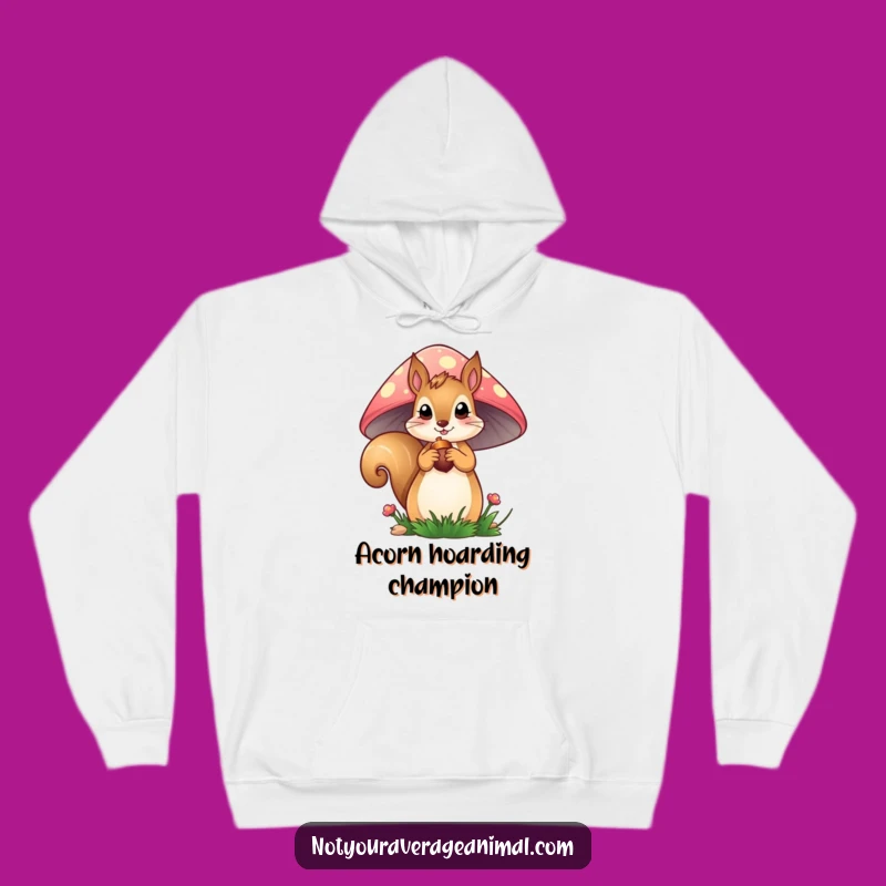 Funny Squirrel Hoodie: Cozy Curious Critter in Mushroom, Your Perfect Funny Gift!