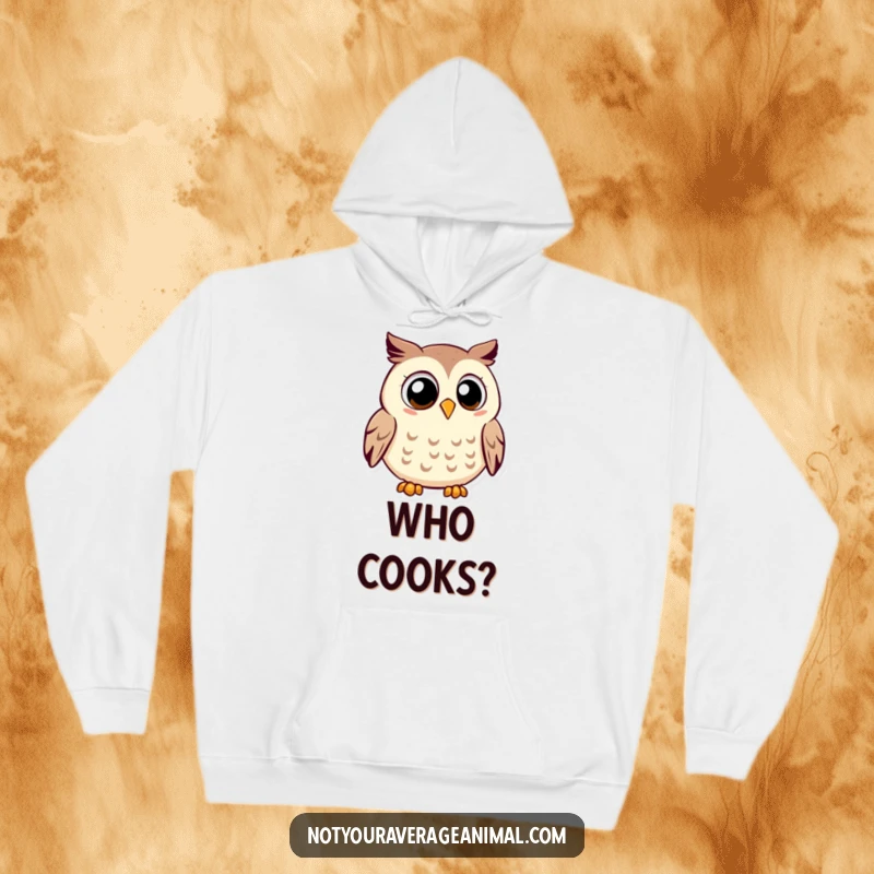 Funny owl hoodie featuring a smiling owl with large eyes, peacefully hooting with contentment.