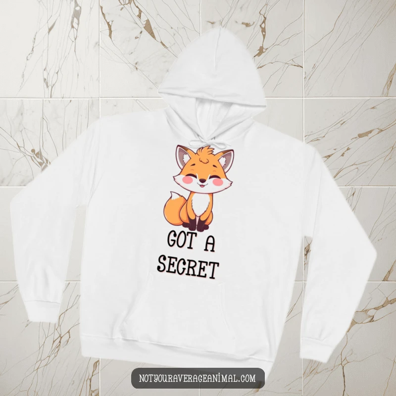 Funny bright grinning fox with a bushy tail winking, a cozy and humorous hoodie.