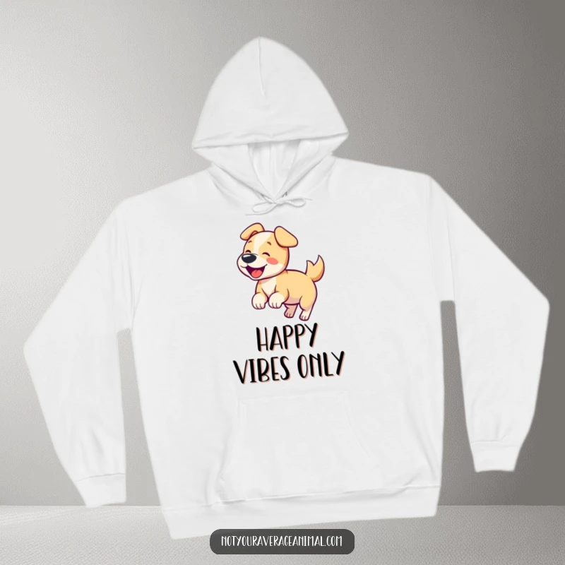 Funny dog hoodie with a happy dog wagging its tail and barking, perfect for cozying up energetically.