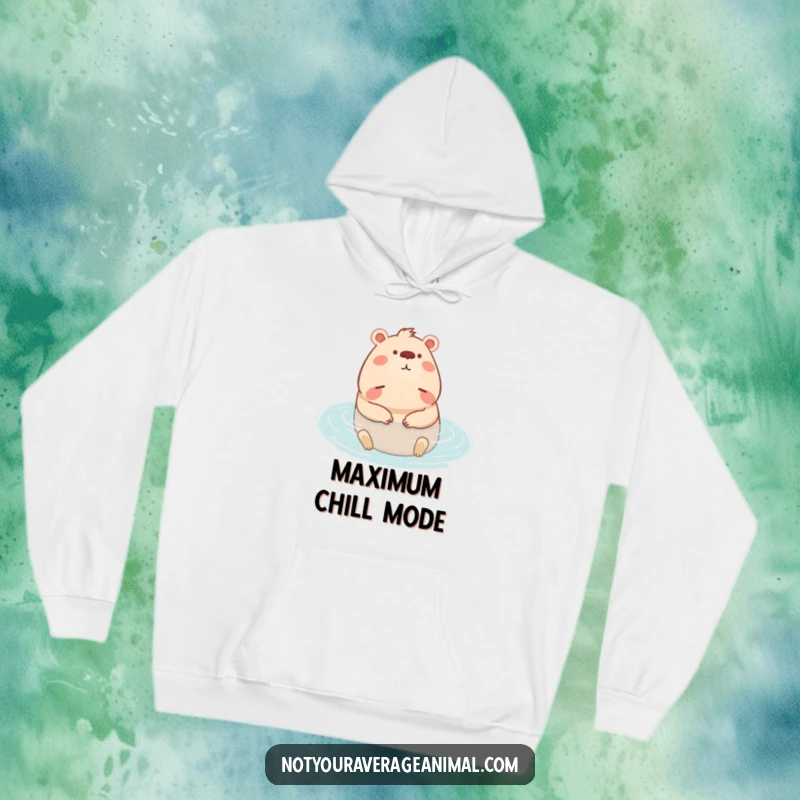 Funny hoodie featuring a happy capybara character gently resting in water, exuding a sense of profound peace.